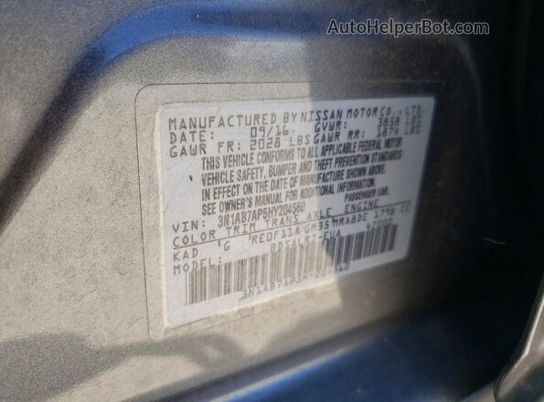 3N1AB7AP5HY204560 2017 NISSAN SENTRA Gray Вид наклейки з VIN-кодом