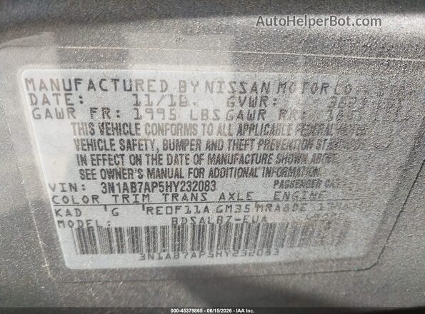 3N1AB7AP5HY232083 2017 NISSAN SENTRA Gray Widok komory silnika