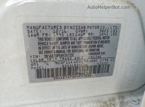 3N1AB7AP5HY247232 2017 NISSAN SENTRA White ძრავის განყოფილების ხედი