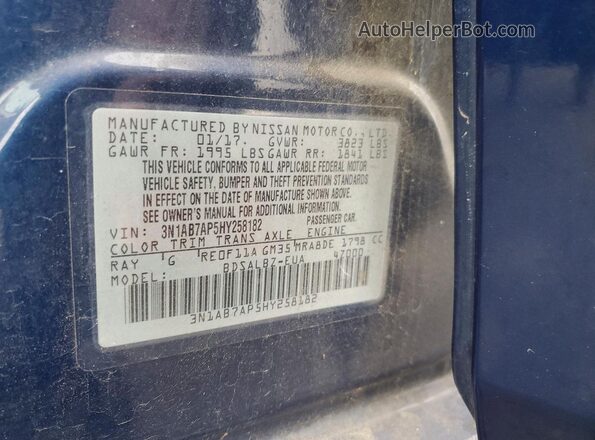 3N1AB7AP5HY258182 2017 NISSAN SENTRA Blue Widok komory silnika