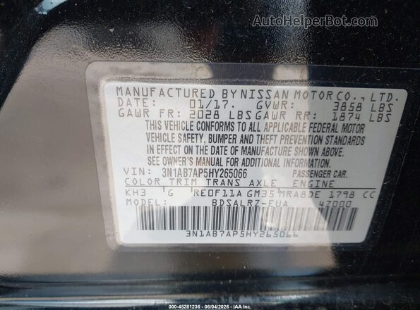 3N1AB7AP5HY265066 2017 NISSAN SENTRA Black 