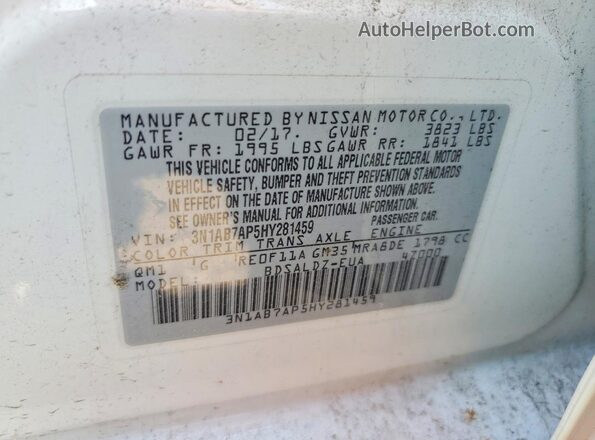 3N1AB7AP5HY281459 2017 NISSAN SENTRA White VIN sticker view