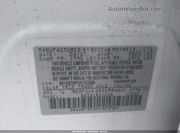 3N1AB7AP5HY323984 2017 NISSAN SENTRA Белый Вид подкапотного пространства