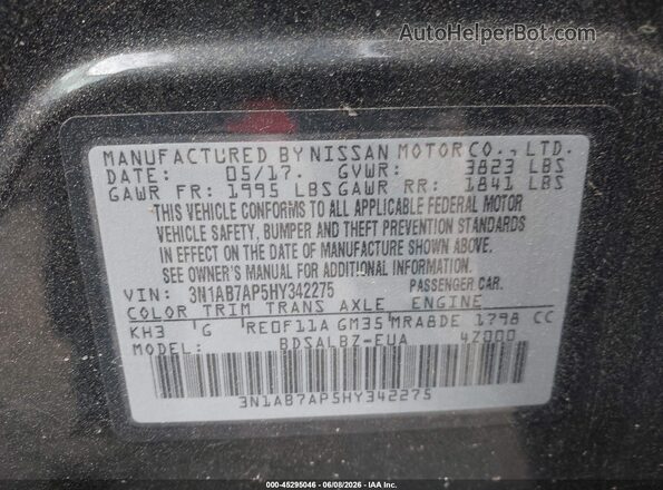 3N1AB7AP5HY342275 2017 NISSAN SENTRA Black Շարժիչի բաժամունքի տեսք