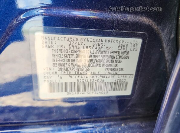 3N1AB7AP5HY364065 2017 NISSAN SENTRA Blue Widok komory silnika