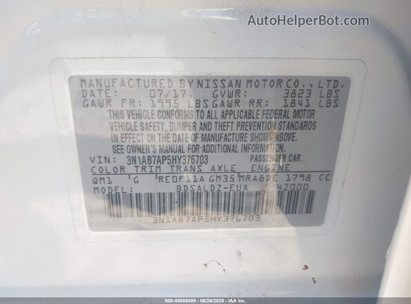 3N1AB7AP5HY376703 2017 NISSAN SENTRA White Widok komory silnika