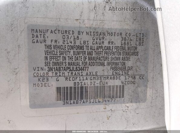 3N1AB7AP5JL634477 2018 NISSAN SENTRA Silver Շարժիչի բաժամունքի տեսք