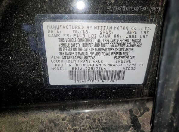 3N1AB7AP5JL657743 2018 NISSAN SENTRA Black VIN კოდის სტიკერის ხედი