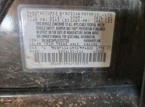 3N1AB7AP5JY227729 2018 NISSAN SENTRA Black Շարժիչի բաժամունքի տեսք
