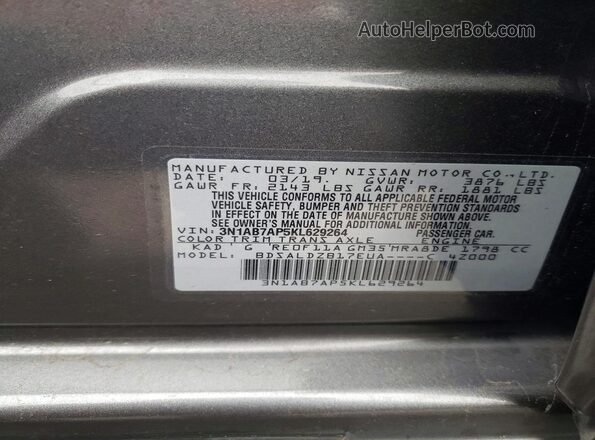 3N1AB7AP5KL629264 2019 NISSAN SENTRA Gray 