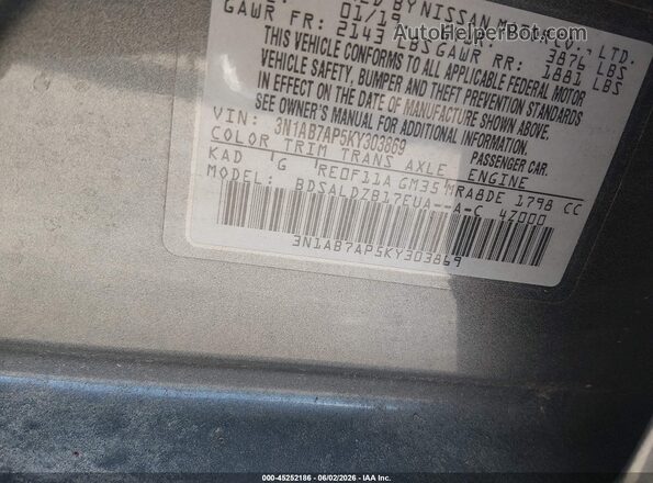 3N1AB7AP5KY303869 2019 NISSAN SENTRA Gray ძრავის განყოფილების ხედი