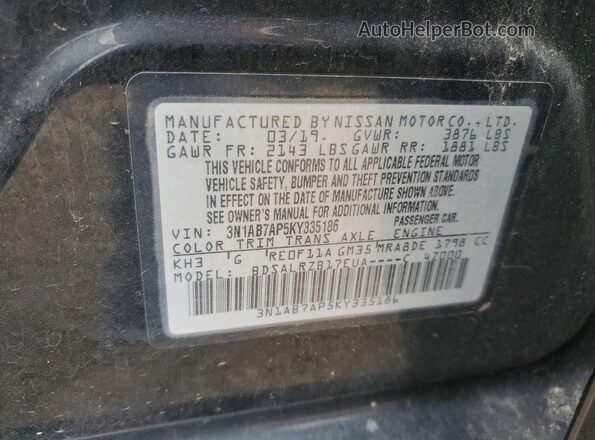 3N1AB7AP5KY335186 2019 NISSAN SENTRA Black Вид підкапотного простору