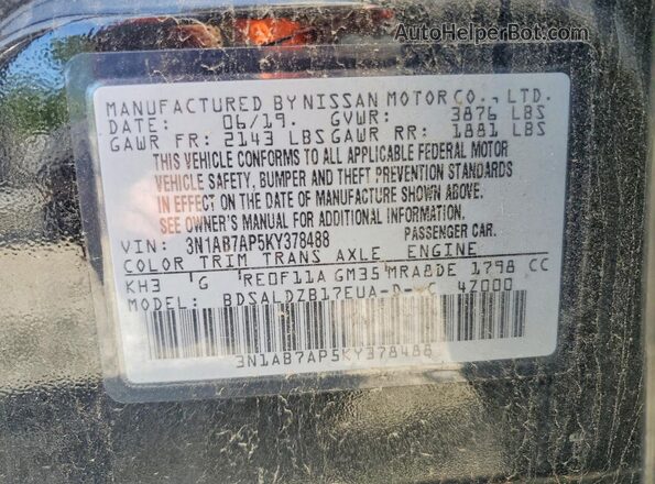 3N1AB7AP5KY378488 2019 NISSAN SENTRA Черный 