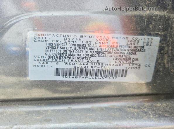 3N1AB7AP6GL659137 2016 NISSAN SENTRA Gray Vista del compartimento del motor