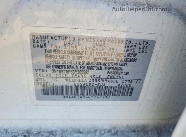 3N1AB7AP6GY265592 2016 NISSAN SENTRA Белый 