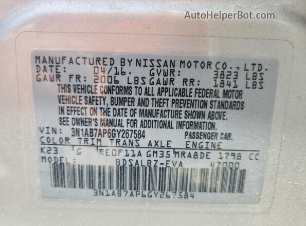 3N1AB7AP6GY267584 2016 NISSAN SENTRA Silver Widok komory silnika
