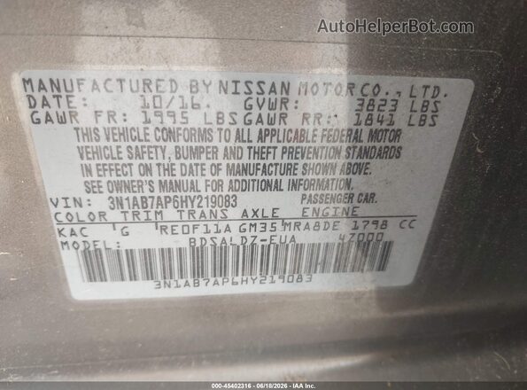 3N1AB7AP6HY219083 2017 NISSAN SENTRA Pewter Engine compartment view