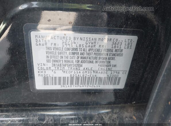 3N1AB7AP6HY242654 2017 NISSAN SENTRA Черный Вид подкапотного пространства