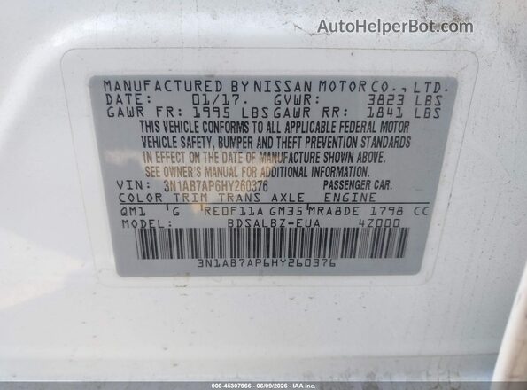 3N1AB7AP6HY260376 2017 NISSAN SENTRA White 