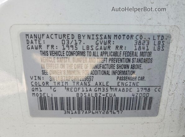 3N1AB7AP6HY289697 2017 NISSAN SENTRA White 