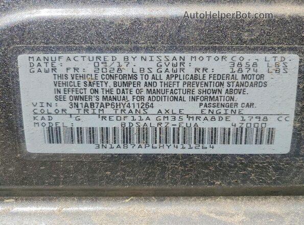 3N1AB7AP6HY411264 2017 NISSAN SENTRA Серый 