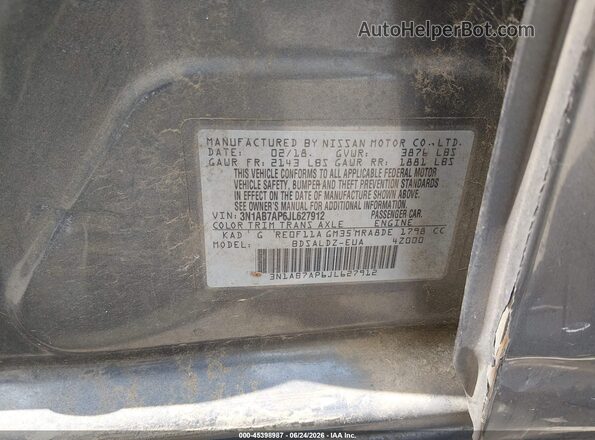 3N1AB7AP6JL627912 2018 NISSAN SENTRA Серый Вид подкапотного пространства