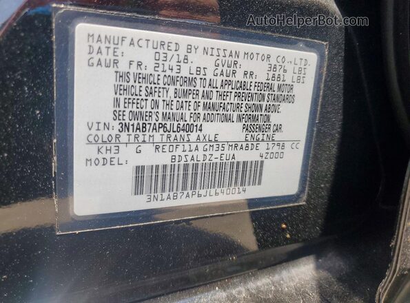 3N1AB7AP6JL640014 2018 NISSAN SENTRA Black Вид підкапотного простору