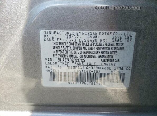 3N1AB7AP6JY217422 2018 NISSAN SENTRA Серый Вид подкапотного пространства