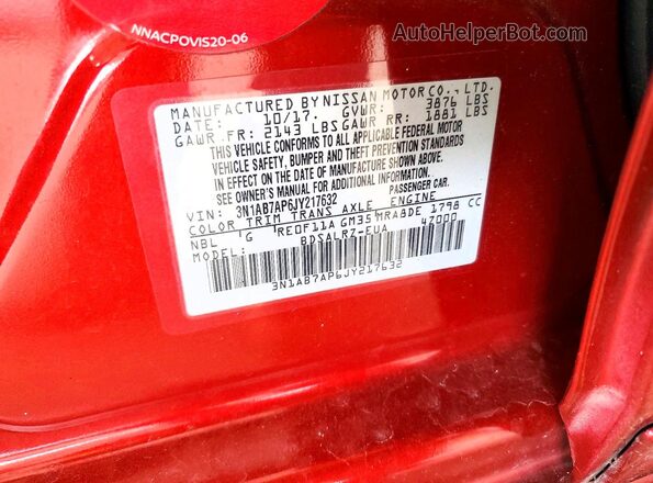 3N1AB7AP6JY217632 2018 NISSAN SENTRA Красный Вид подкапотного пространства