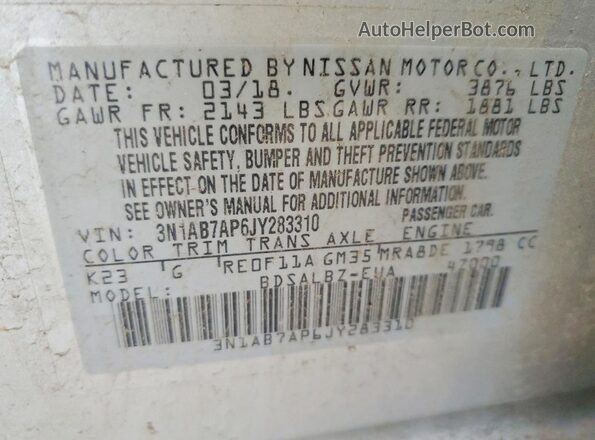 3N1AB7AP6JY283310 2018 NISSAN SENTRA Silver Widok komory silnika