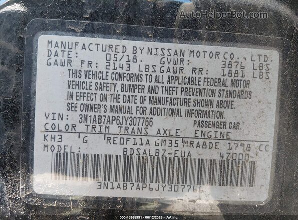 3N1AB7AP6JY307766 2018 NISSAN SENTRA Black Widok komory silnika