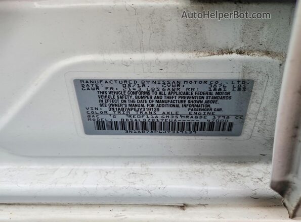 3N1AB7AP6JY319139 2018 NISSAN SENTRA White Շարժիչի բաժամունքի տեսք