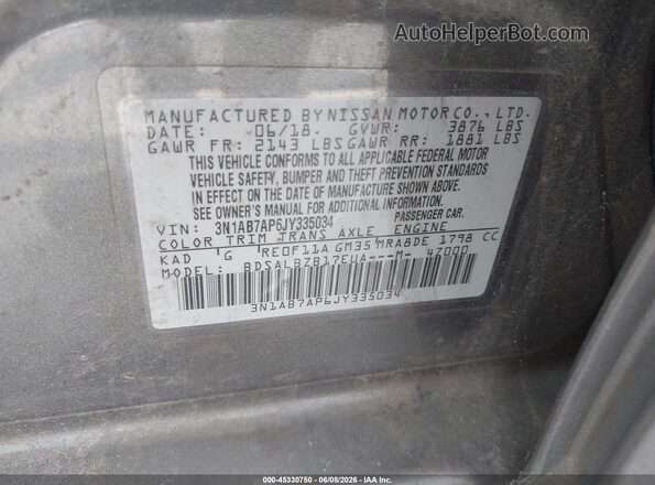 3N1AB7AP6JY335034 2018 NISSAN SENTRA Gray 