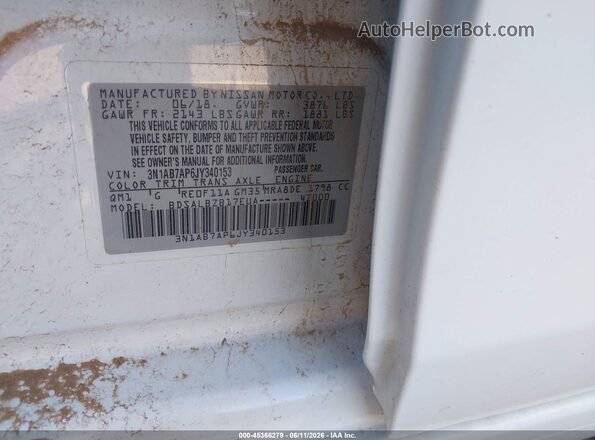 3N1AB7AP6JY340153 2018 NISSAN SENTRA White 