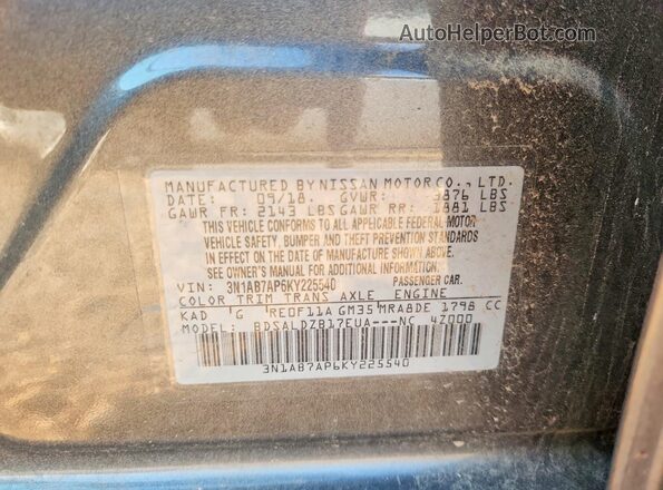 3N1AB7AP6KY225540 2019 NISSAN SENTRA Gray Widok komory silnika