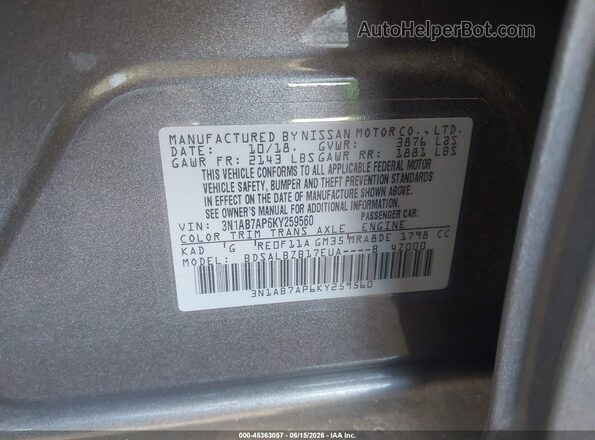 3N1AB7AP6KY259560 2019 NISSAN SENTRA Gray Vista del compartimento del motor