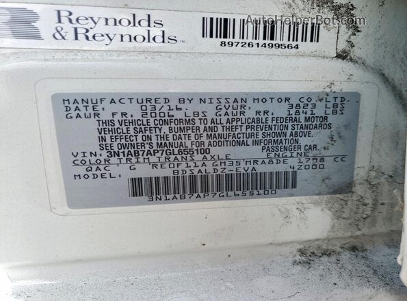 3N1AB7AP7GL655100 2016 NISSAN SENTRA White Vista del compartimento del motor