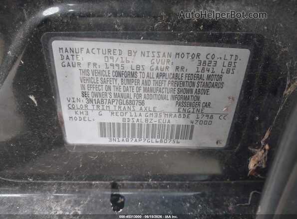 3N1AB7AP7GL680756 2016 NISSAN SENTRA Black Widok komory silnika