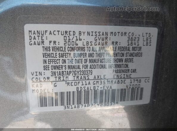 3N1AB7AP7GY230379 2016 NISSAN SENTRA Gray Engine compartment view