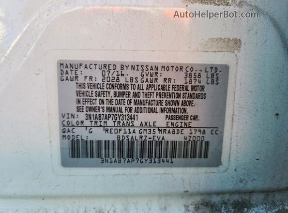 3N1AB7AP7GY313441 2016 NISSAN SENTRA White ძრავის განყოფილების ხედი