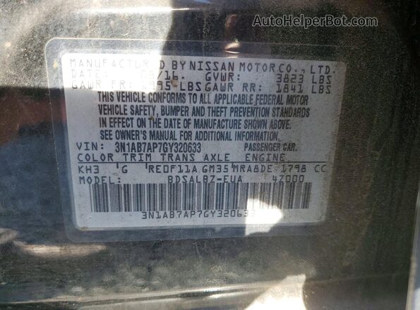 3N1AB7AP7GY320633 2016 NISSAN SENTRA Black ძრავის განყოფილების ხედი