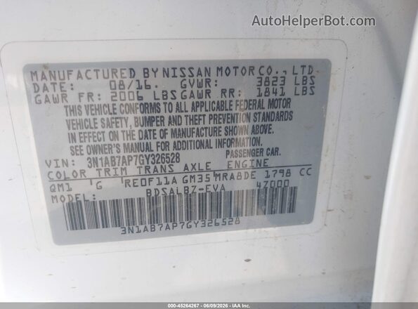 3N1AB7AP7GY326528 2016 NISSAN SENTRA White Vista del compartimento del motor