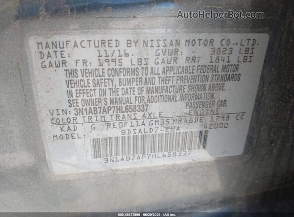 3N1AB7AP7HL658337 2017 NISSAN SENTRA Gray Vista del compartimento del motor
