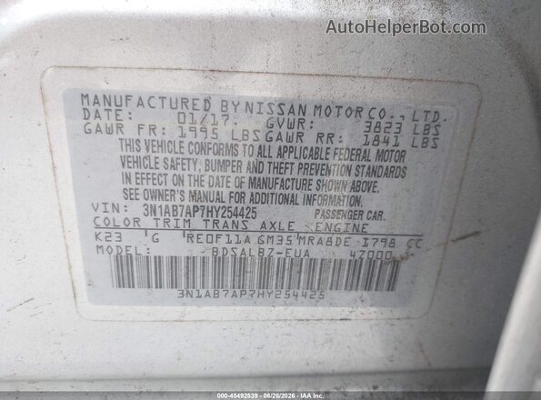 3N1AB7AP7HY254425 2017 NISSAN SENTRA Silver ძრავის განყოფილების ხედი