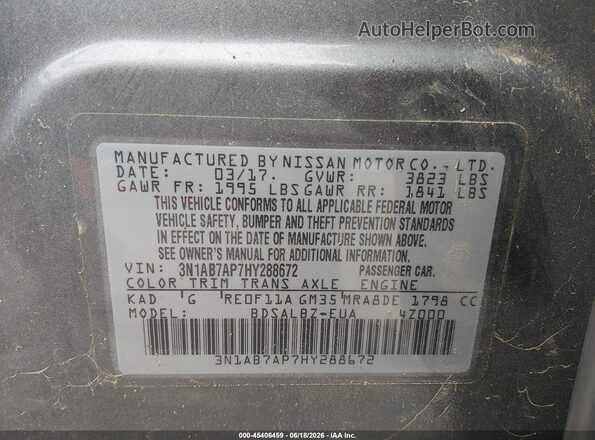 3N1AB7AP7HY288672 2017 NISSAN SENTRA Gray Engine compartment view