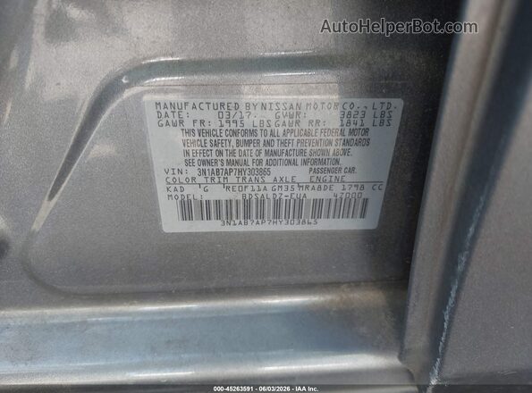 3N1AB7AP7HY303865 2017 NISSAN SENTRA Gray 