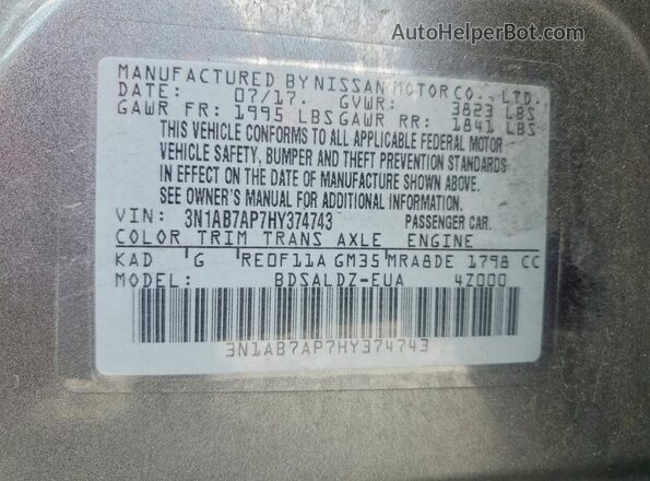3N1AB7AP7HY374743 2017 NISSAN SENTRA Gray 