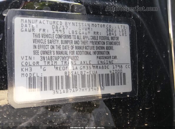 3N1AB7AP7HY394832 2017 NISSAN SENTRA Black Vista del compartimento del motor