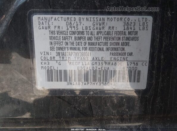3N1AB7AP7HY398041 2017 NISSAN SENTRA Черный 