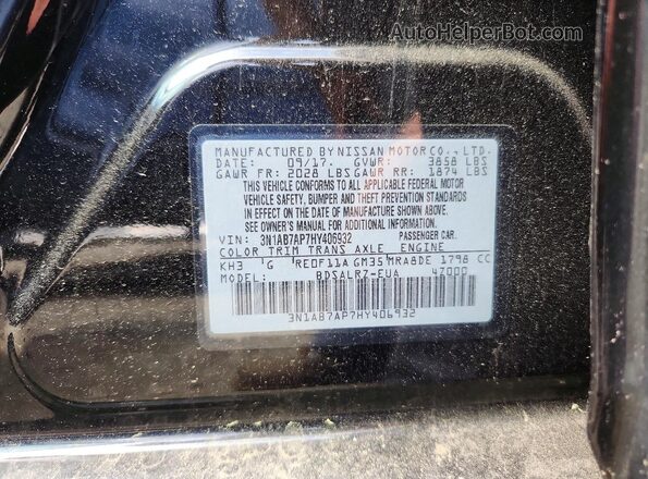 3N1AB7AP7HY406932 2017 NISSAN SENTRA Black ძრავის განყოფილების ხედი